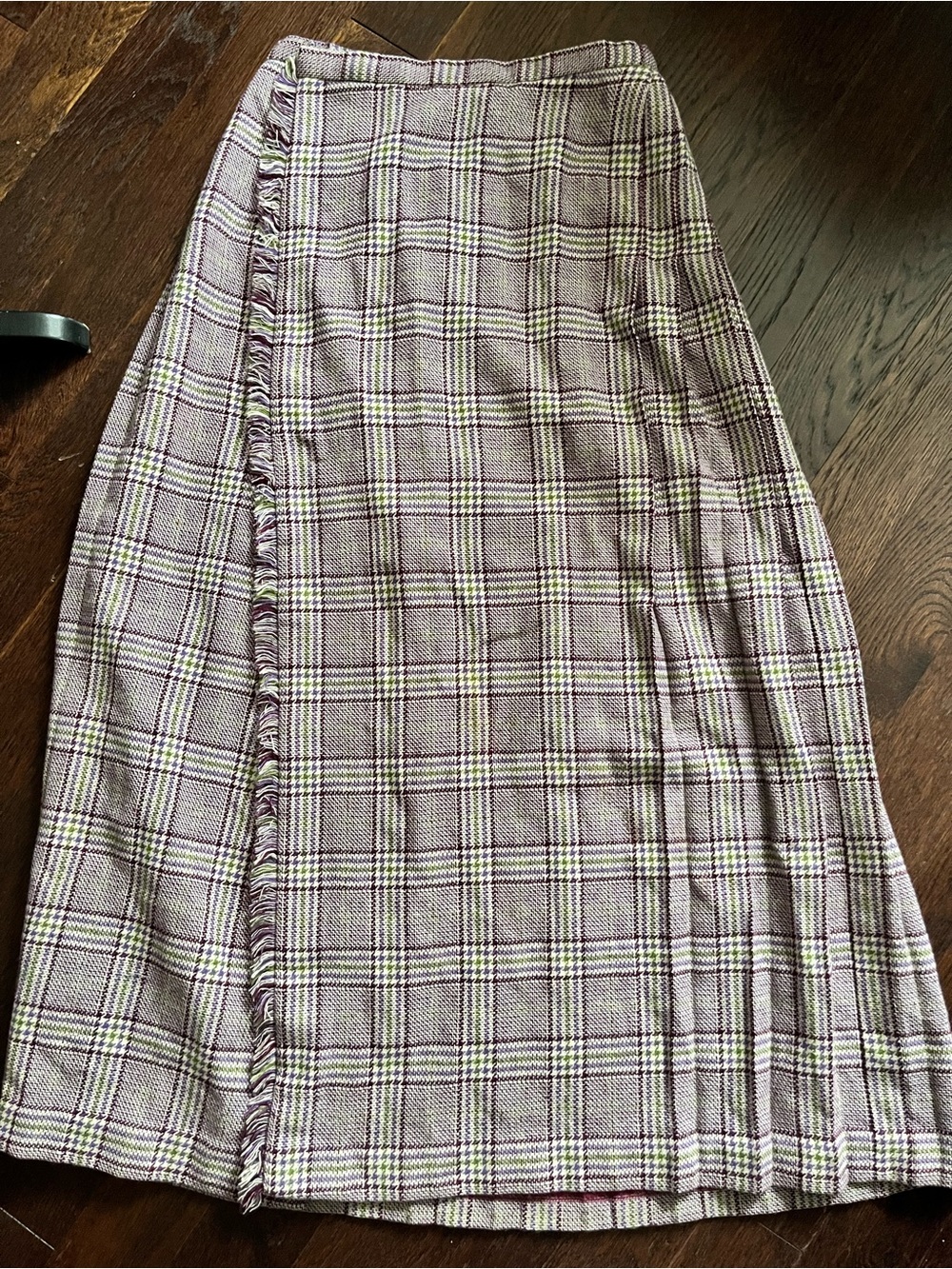 Vintage Lavender and Pale Green Wool Plaid Midi Skirt